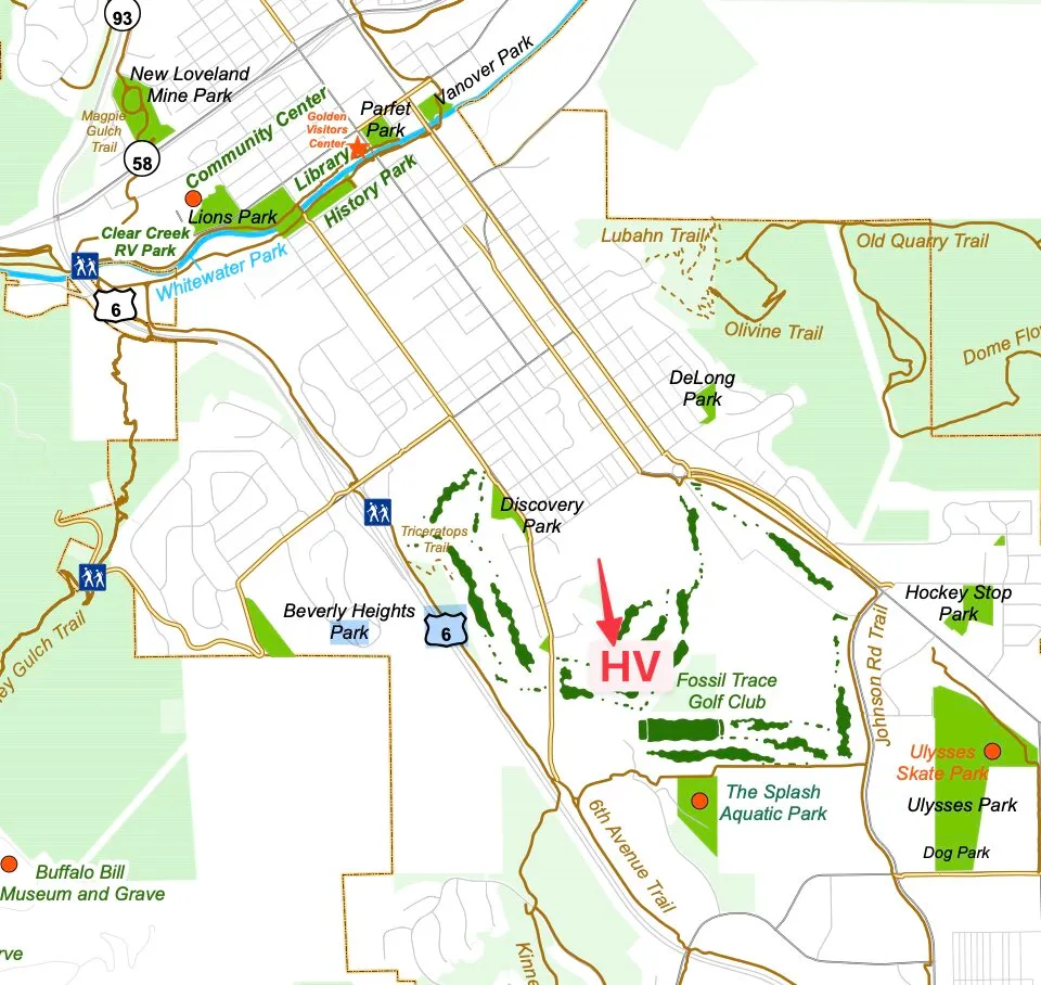 Annotated bike paths around Harmony Village and nearby Golden connections